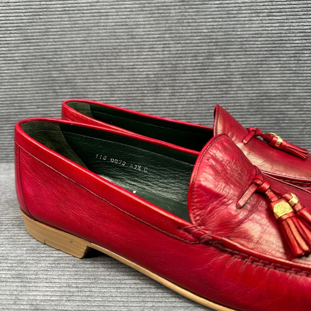Gucci Vintage Red Leather Tassel Loafers 43.5 D Made in Italy 110 0030